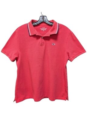 Vineyard Vines Heritage Polo Striped Collar Salmon Red Men's M